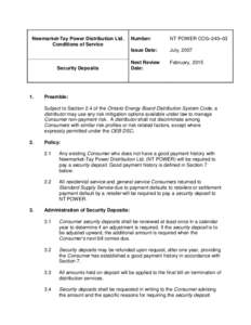 Newmarket-Tay Power Distribution Ltd. Conditions of Service Security Deposits  1.