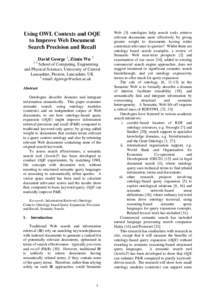 Using OWL Contexts and OQE to Improve Web Document Search Precision and Recall David George 1, Zimin Wu 2 1, 2
