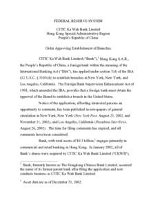 Approval of proposal of CITIC Ka Wah Bank Limited