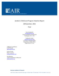AIR – Zambia’s Child Grant Program: Baseline Report  31 July 2011 Zambia’s Child Grant Program: Baseline Report 28 November, 2011