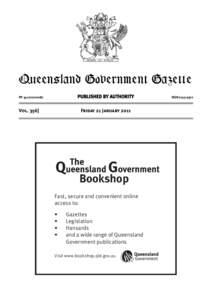 QueenslandGovernment Government Gazette Queensland Gazette PUBLISHED BY AUTHORITY
