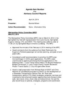 Agenda Item Number 4 c. Advisory Council Reports Date:  April 24, 2014