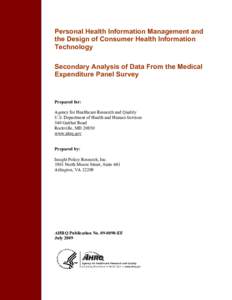 Personal Health Information Management and the Design of Consumer Health Information Technology: Secondary Analysis of Data from the Medical Expenditure Panel Survey