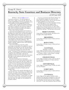 George W. Hawes’  Kentucky State Gazetteer and Business Directory of 1859 and 1860 By Philip A. Naff ([removed]) A gazetteer is defined as a “list and description of