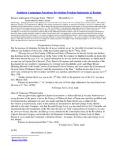 Southern Campaigns American Revolution Pension Statements & Rosters Pension application of George Avery 1 W8335 Transcribed by Will Graves Elizabeth Avery