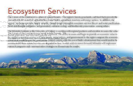 Ecosystem Services The Crown of the Continent is a place of natural bounty. The region’s forests, grasslands, and fossil fuels provide the raw materials for economic opportunities in the timber, agriculture, tourism, a