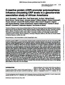 Population genetics / Molecular biology / Biological databases / Single-nucleotide polymorphism / Genome-wide association study / International HapMap Project / C-reactive protein / Haplotype / Minor allele frequency / Biology / Genetics / Classical genetics