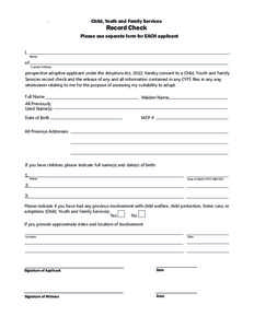 Child, Youth and Family Services  Record Check Please use separate form for EACH applicant ,