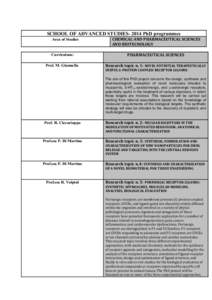 SCHOOL OF ADVANCED STUDIES[removed]PhD programmes Area of Studies CHEMICAL AND PHARMACEUTICAL SCIENCES AND BIOTECNOLOGY