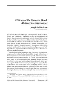Ethics and the Common Good: Abstract vs. Experiential Joseph Baldacchino National Humanities Institute  In “History, Reason and Hope: A Comparative Study of Kant,