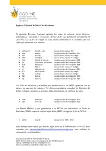 Registro Nacional de DNs: Clarificaciones  El siguiente Registro Nacional aglutina los datos de todos/as los/as dietistasnutricionistas –asociados o colegiados- de las CCAA que pertenecen actualmente al CGD-NE. La CCAA