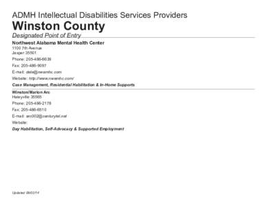 ADMH Intellectual Disabilities Services Providers  Winston County Designated Point of Entry  Northwest Alabama Mental Health Center