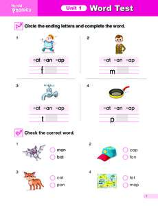 Unit 1  Circle the ending letters and complete the word. 1  2