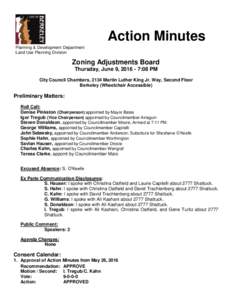 Action Minutes Planning & Development Department Land Use Planning Division Zoning Adjustments Board Thursday, June 9, :08 PM