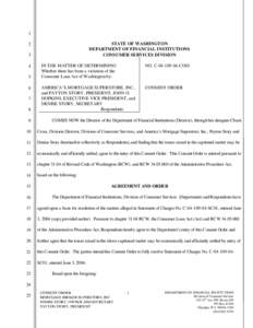 America's Mortgage Superstore Inc and Payton Story, John O Hopkins, and Denise Story - Consent Order