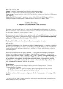 Date: 17th of March 2008 Author: Campbell Collaboration Users Group co-chairs and secretariat Version: 1.1 (dates updates after Steering Group meeting, March[removed]Target group: Potential members of the C2UG and therefor