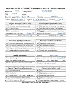 --> Click here to clear the sample data <--  NATIONAL GEODETIC SURVEY STATION DESCRIPTION / RECOVERY FORM 4-char ID:  BALD