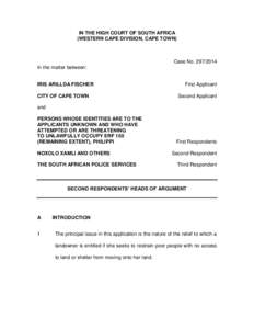 IN THE HIGH COURT OF SOUTH AFRICA (WESTERN CAPE DIVISION, CAPE TOWN) Case NoIn the matter between: