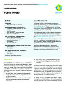 Idealist.org Public Service Graduate Education Resource Center (idealist.org/psgerc)  Degree Overview: Public Health Contents