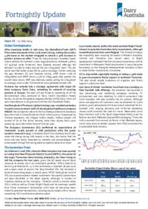 Issue 14 – 11 July 2014 Global Developments After steadying briefly in mid-June, the GlobalDairyTrade (GDT) Price Index decreased at the 1 July event (#119), ending the auction 4.9% lower as the market struggled to abs