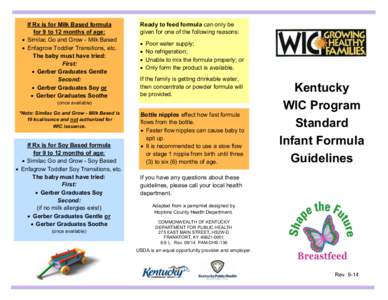 If Rx is for Milk Based formula for 9 to 12 months of age:  Similac Go and Grow - Milk Based  Enfagrow Toddler Transitions, etc. The baby must have tried: First: