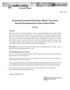 Account-to-Account Electronic Money Transfers:Recent Developments in the United States