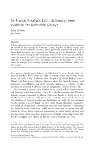 Sir Francis Knollys’s Latin dictionary: new evidence for Katherine Carey* Original