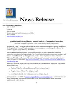 News Release FOR IMMEDIATE RELEASE: July 31, 2015 Contact: Phil Pitchford Intergovernmental and Communications Officer