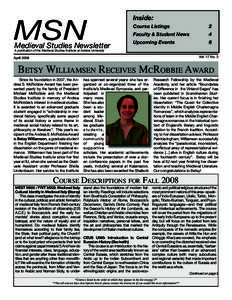 MSN  Medieval Studies Newsletter Inside: Course Listings