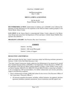 COASTAL CONSERVANCY Staff Recommendation May 27, 2004 MEINS LANDING ACQUISITION File No[removed]Project Manager: Mary Small