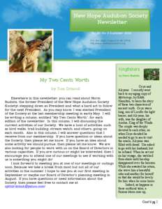 New Hope Audubon Society Newsletter Vol 39 No 3 Summer 2014