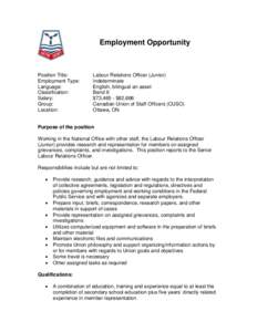 Employment Opportunity  Position Title: Employment Type: Language: Classification: