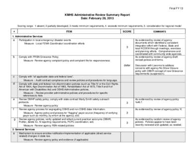 2013 Feb KMHS Admin Review Summary Rpt feb 28, 2013