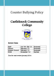 Counter Bullying Policy Castleknock Community College Review Dates Staff