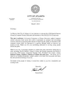 CITY OF ATLANTA Kasim Reed MAYOR 55 TRINITY AVE, S.W. ATLANTA, GEORGIA[removed]