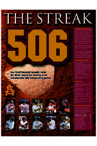 THE ARIZONA STATE BASEBALL program set an NCAA record by scoring in an NCAA record 506 consecutive games. The Streak lasted over parts of ten seasons dating back to the 1995 season. ASU was a combined[removed]during