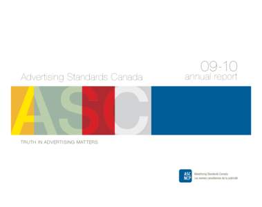 Advertising Standards Canada  TRUTH IN ADVERTISING MATTERS 09-10