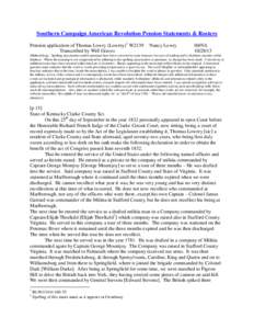 Southern Campaign American Revolution Pension Statements & Rosters Pension application of Thomas Lowry (Lowrey) 1 W2139 Transcribed by Will Graves Nancy Lowry