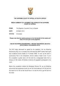 Supreme Court of Appeal of South Africa / Law / Van de wetering / Appeal