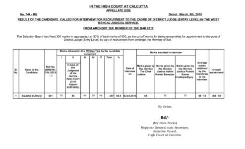 IN THE HIGH COURT AT CALCUTTA APPELLATE SIDE No[removed]RG Dated : March, 9th, 2015