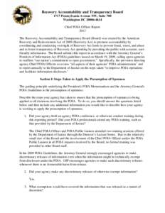 Recovery Accountability and Transparency Board 1717 Pennsylvania Avenue NW, Suite 700 Washington DC[removed]Chief FOIA Officer Report 2013 The Recovery Accountability and Transparency Board (Board) was created by the 