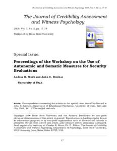 The Journal of Credibility Assessment and Witness Psychology 2006, Vol. 7, No. 2, [removed]The Journal of Credibility Assessment and Witness Psychology 2006, Vol. 7, No. 2, pp[removed]Published by Boise State University