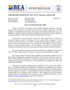 NEWS RELEASE EMBARGOED FOR RELEASE: 8:30 A.M. ET, Thursday, April 26, 2007 David G. Lenze Kathy Albetski E-mail inquiries: