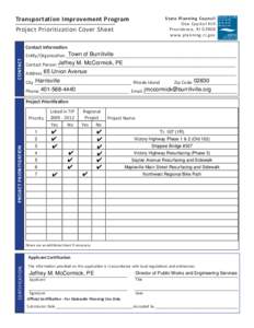 Transportation Improvement Program  State Planning Council One Capitol Hill Providence, RI[removed]www.planning.ri.gov