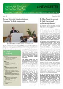 e-NEWSLETTER EUROPEAN CENTRE FOR ECOTOXICOLOGY AND TOXICOLOGY OF CHEMICALS Issue 23 September 2012