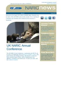 Is this email not displaying correctly? Welcome to the August 2013 edition of NARIC New s Issue 20  View it in your brow ser