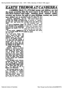 Morning Bulletin (Rockhampton, Qld. : [removed]), Saturday 12 March 1949, page 1  AT CANBERRA TREMOR