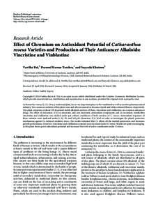Effect of Chromium on Antioxidant Potential of Catharanthus roseus Varieties and Production of Their Anticancer Alkaloids: Vincristine and Vinblastine