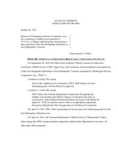 #7637 Order - Grounding-Rod Layout Landscaping Plans STATE OF VERMONT PUBLIC SERVICE BOARD Docket No[removed]Petition of Washington Electric Cooperative, Inc., for a certificate of public good, pursuant to