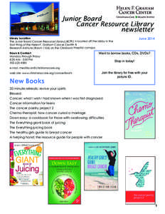 Junior Board Cancer Resource Library newsletter June 2014